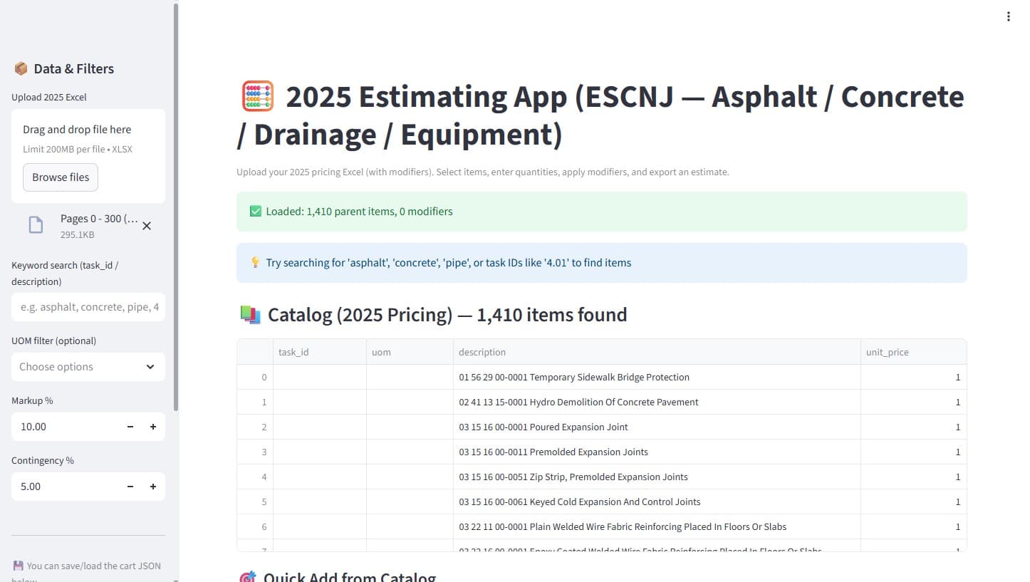Co-Op Estimating Platform screenshot